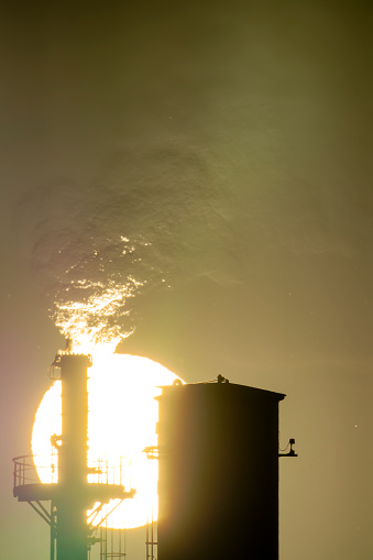 Oil refinery at sunset in Edmonton Alberta, Canada