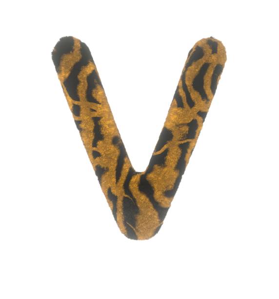 istock Furry Tiger Themed Font With White Background Letter V 1386125271