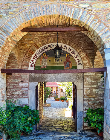 The main entrance of Evangelistria Monastery (\