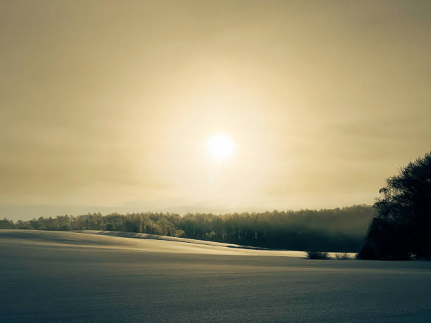 Sunrise sun and snowfield