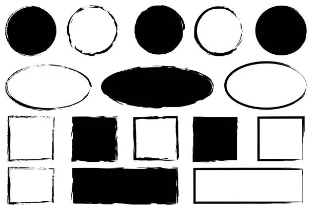 Vector illustration of Brush shapes set. Doodle style. Watercolor brush texture. Vector illustration. stock image.
