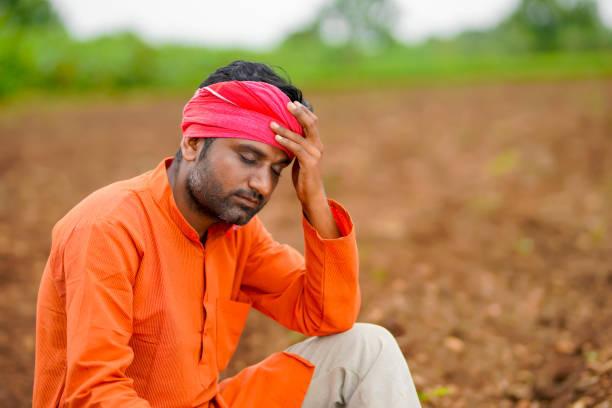 istock Young indian farmer in depression. 1386152691