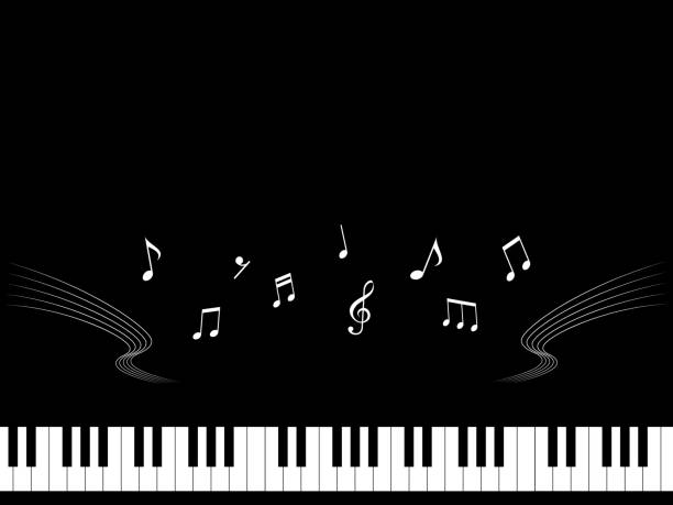 Simple piano keyboard silhouette and note frame Simple piano keyboard silhouette and note frame chord stock illustrations