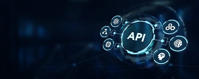 API - Interfaz de programación de aplicaciones. Herramienta de desarrollo de software. Negocios, tecnología moderna, internet y concepto de networking. Ilustración 3D photo