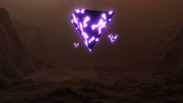 istock 3D Rendering. Men standing in front of a big portal to another dimension, against a glowing universe of energy 1386163630