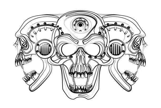 Vector illustration of Tattoo: Cyberpunk vampire skull