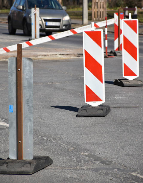 istock Road barrier at the road construction 1386170228