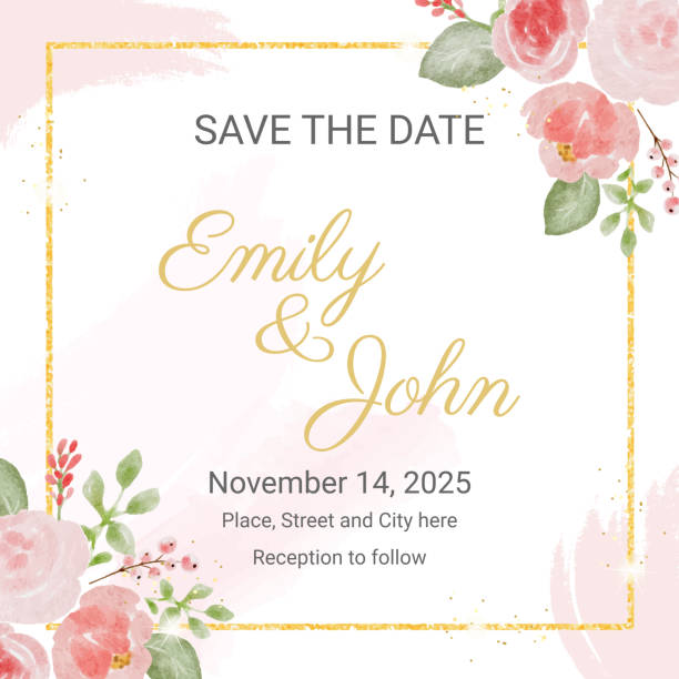 loose watercolor colorful roses and  wild flowers bouquet with golden luxury square frame wedding invitation card template loose watercolor colorful roses and  wild flowers bouquet with golden luxury square frame wedding invitation card template golden roses stock illustrations