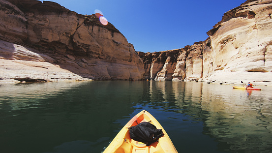 POV kayaking in canyons of Powell lake recreational area