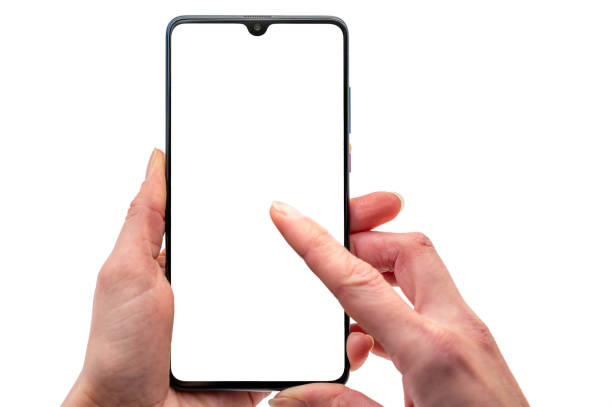 istock Woman typing on a smartphone with blank screen for customisation 1386178156