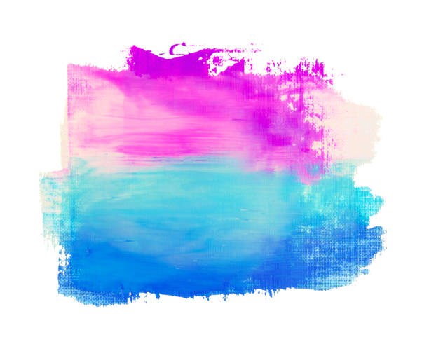 Blue purple abstract blended watercolor paint splash stroke on canvas