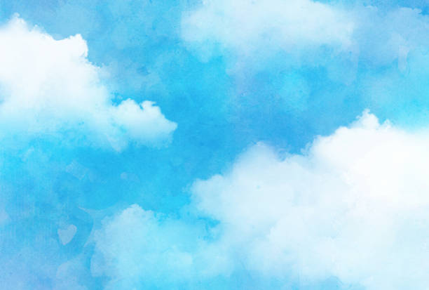 istock Beautiful watercolor sky and cloud background illustration 1386179503