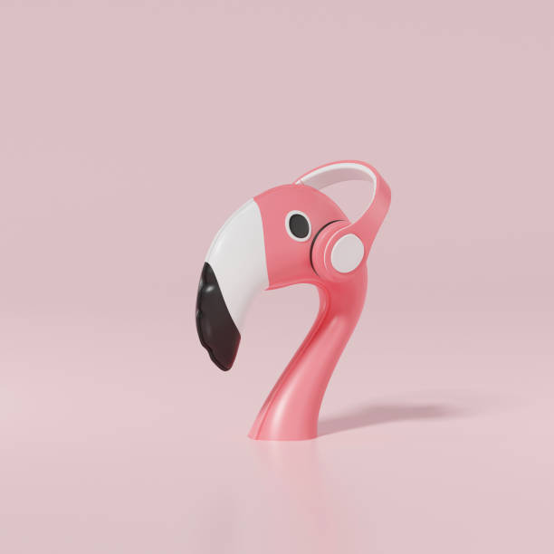 istock Flamingo inflatable head and headphone, Summer minimal concept. 3d rendering 1386179504
