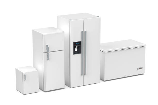 Four different refrigerators stock photo