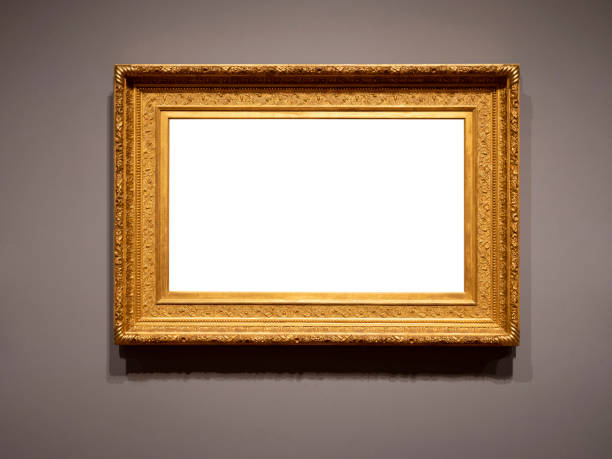 istock Vintage wooden frame hanging on wall with empty space 1386181533