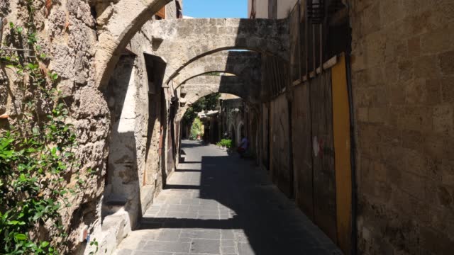 Medieval street in the old town of Rhodes, Greece