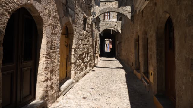 Medieval street in the old town of Rhodes, Greece