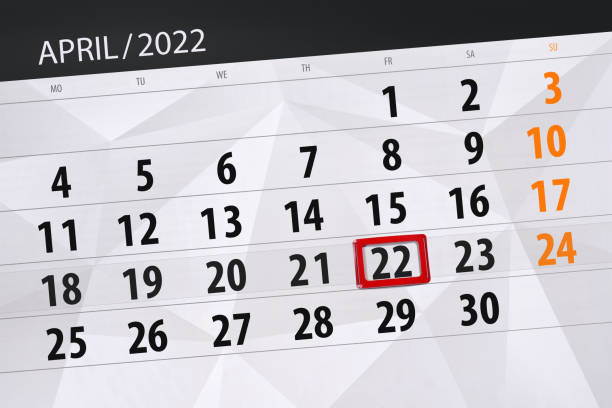 istock Calendar planner for the month april 2022, deadline day, 22, friday 1386182938