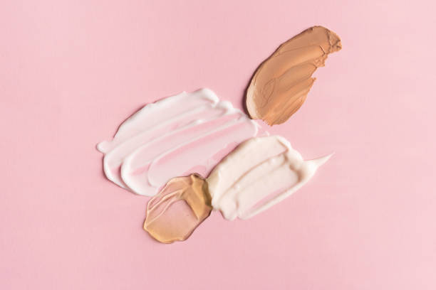 istock Multicolored cosmetic product sample, beauty background. Selfcare trend 1386183240