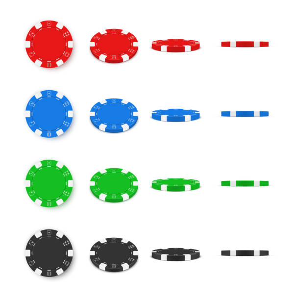 여러 가지 빛깔의 카지노 칩 둥근 모양 다른 측면 현실적인 벡터 일러스트를 설정 - gambling chip gambling internet isolated stock illustrations