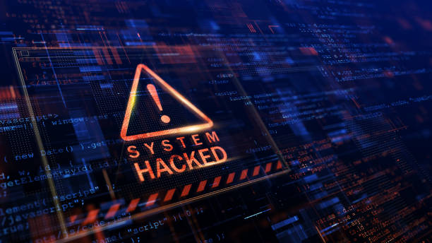 warnung vor einem gehackten system. viren, cyberangriffe, malware-konzept. 3d-rendering. - computerhacker stock-fotos und bilder