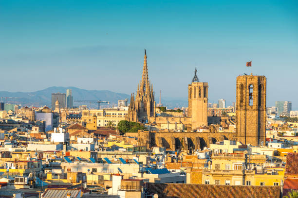 istock Spain, Catalonia, Barcelona skyline at sunset 1386185184