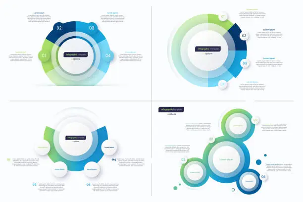 Vector illustration of Set of four option circle infographic design templates. Vector illustration