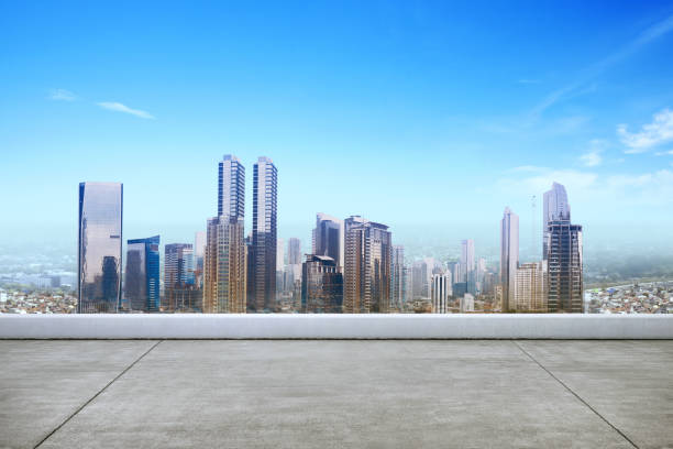 istock Rooftop view with modern cityscapes 1386187716