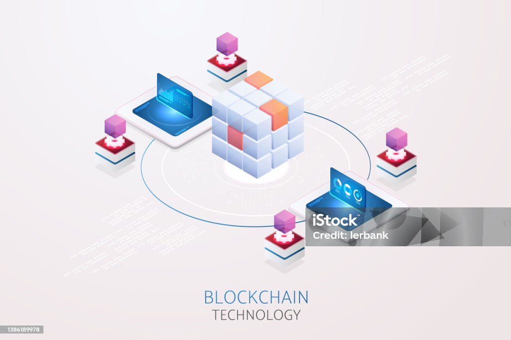 Internet. Computer Blockchain Blockchain Technology Via Computer System Stock Illustration - Download ...