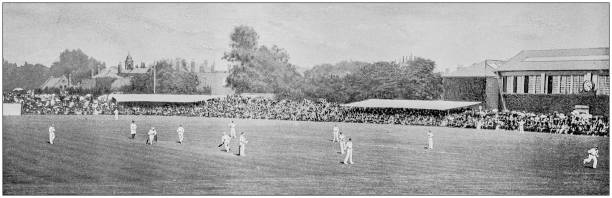 Antique black and white photograph of England and Wales: Cricket match at Lord's Antique black and white photograph of England and Wales: Cricket match at Lord's cricket team stock illustrations