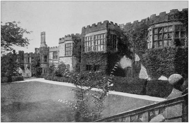 istock Antique black and white photograph of England and Wales: Haddon Hall 1386190864
