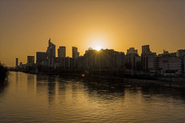 Sunset Over Skyline of La Defense District at Paris