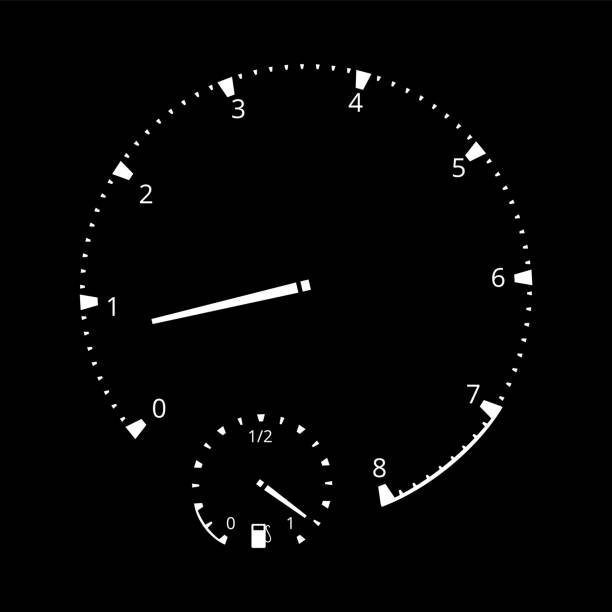 istock Realistic car dashboard tachometer. Prm measure gauge. Motorbike or motorcycle motor rotation indicator, counter on analog panel. Colorful infographic element 1386192296