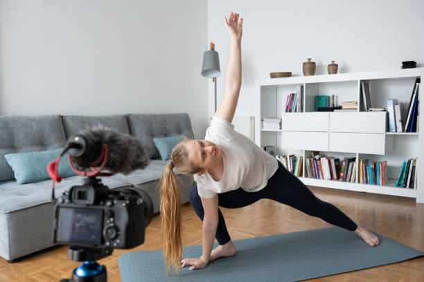 istock Recording yoga course at home 1386193706