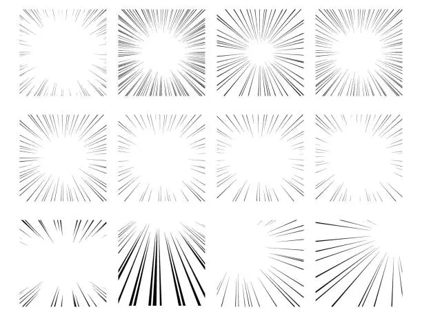 Vector illustration of Vector material set of concentrated lines of cartoon-like effect lines