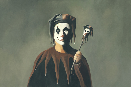Illustration of jester portrait, surreal concept