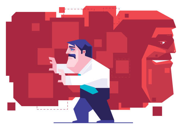 istock middle age businessman searching with scammer hiding in fog 1386197494