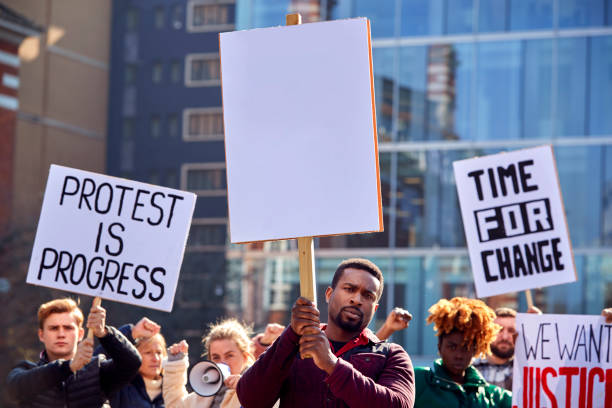 Protestors With Placards On protests Demonstration March Against Racism