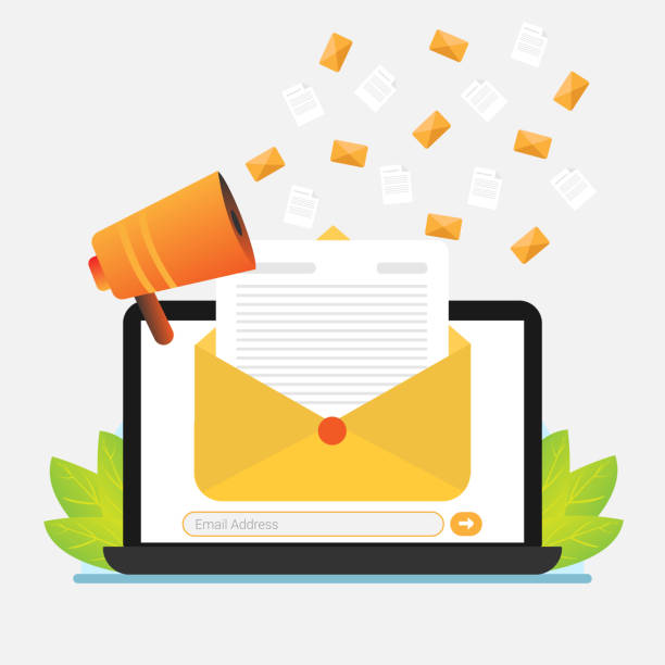 ilustraciones, imágenes clip art, dibujos animados e iconos de stock de concepto de suscripción al boletín de promoción de campañas de marketing por correo electrónico - spam e mail marketing internet