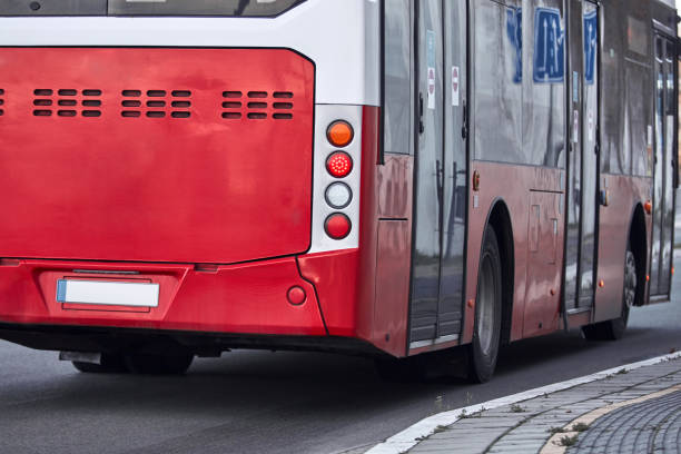 istock Public transportation bus in urban surroundings. 1386199153