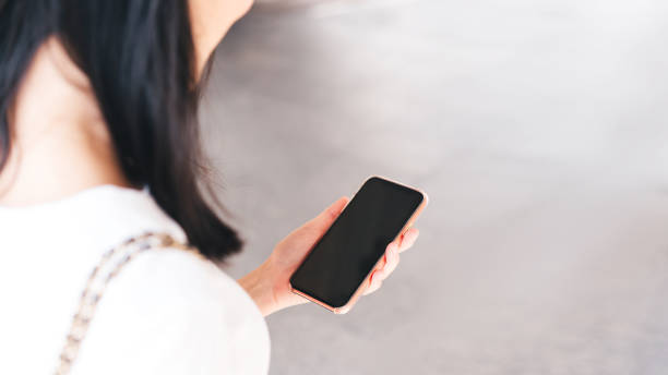 istock Woman hand holding a smart phone with blank screen. 1386202586