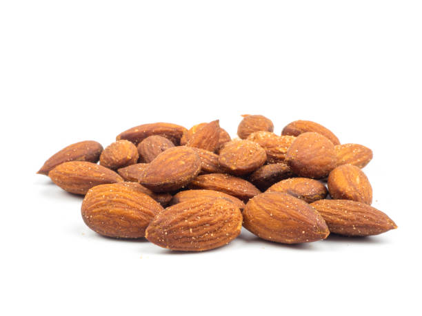 Salted almonds snack. Salted almonds snack on white background. Almonds stock pictures, royalty-free photos & images