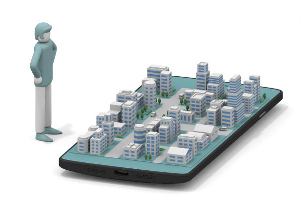 istock Use the map of the smartphone app. Display the destination on the map. View the map from a bird's-eye view. Develop a concept for urban development. 1386213082