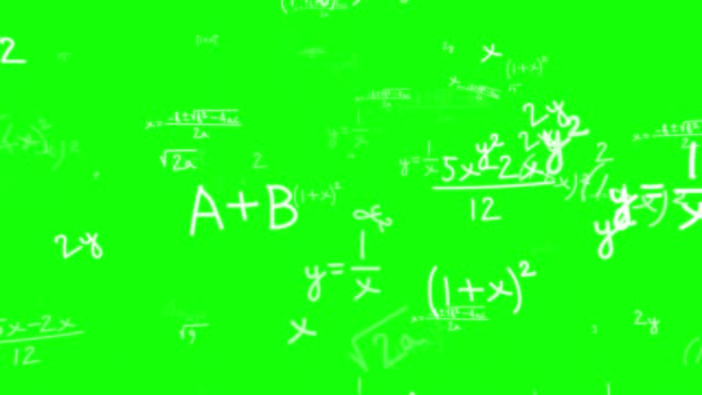 Background with flying formulas and equations on green screen