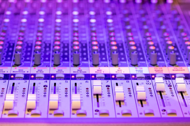 istock Glowing sound mixer with switches 1386216949