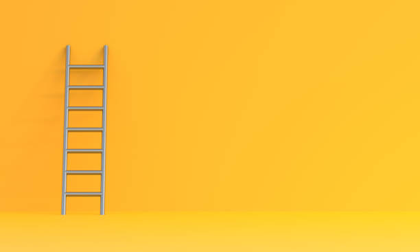 Ladder on a yellow wall background Ladder on a yellow wall background. Leadership minimal creative concept. 3d rendering 3d illustration ladder stock pictures, royalty-free photos & images