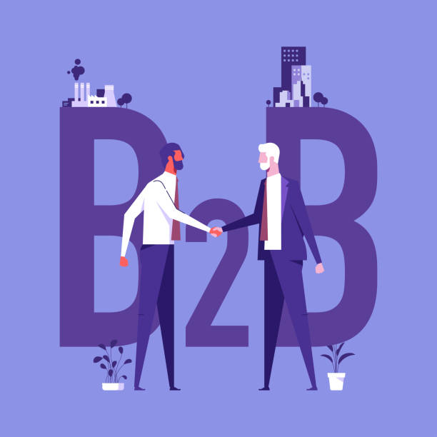 b2b-marketingkonzept vektorillustration - beengt grafiken stock-grafiken, -clipart, -cartoons und -symbole