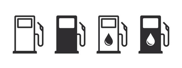 illustrations, cliparts, dessins animés et icônes de icônes de carburant. concept de panneaux de carburant. icônes de stations-service. images vectorielles - pompe à essence