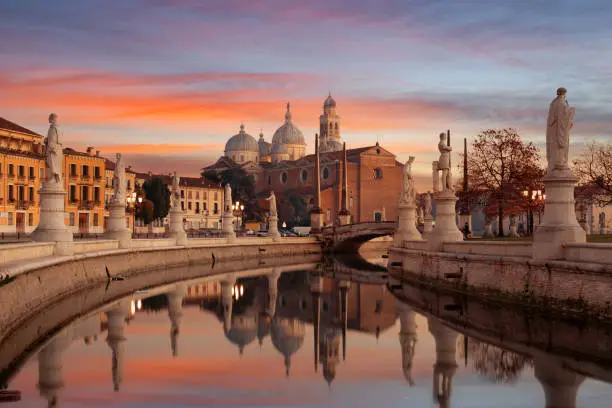 Padua, Italy at Prato della Valle at dusk.