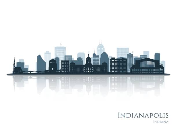 ÐÐµÑÐ°ÑÑ Indianapolis skyline silhouette with reflection. Landscape Indianapolis, Indiana. Vector illustration. financial district stock illustrations